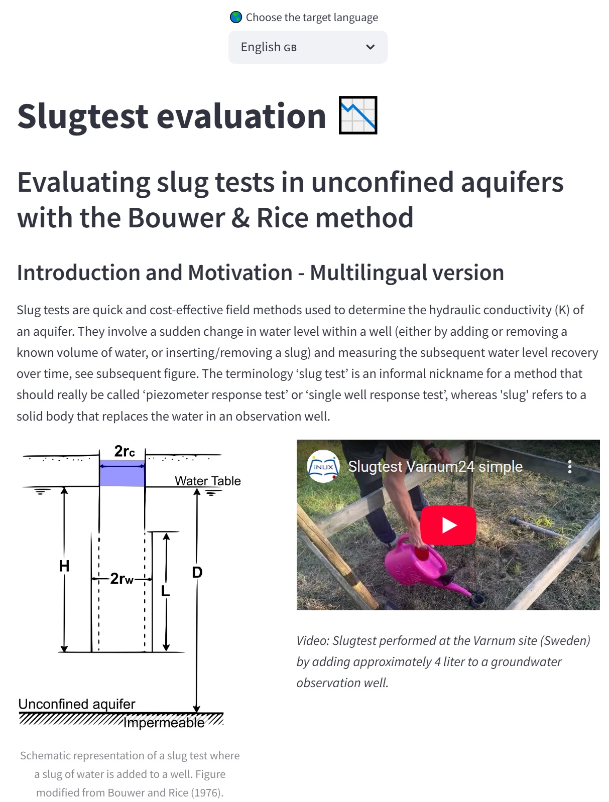 The interface of the Streamlit app with embedded video.